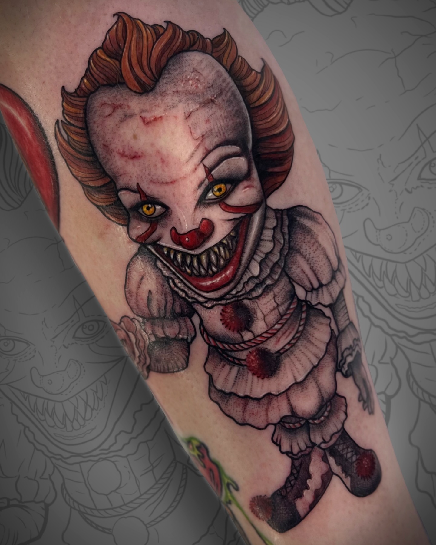 Clown dark realism tattoo on the forearm by Elaine Nerowski ☾