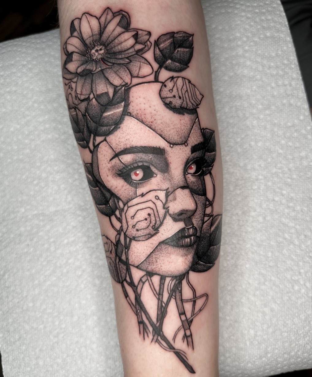Tattoo by @doomedtattoo — dotwork, realism