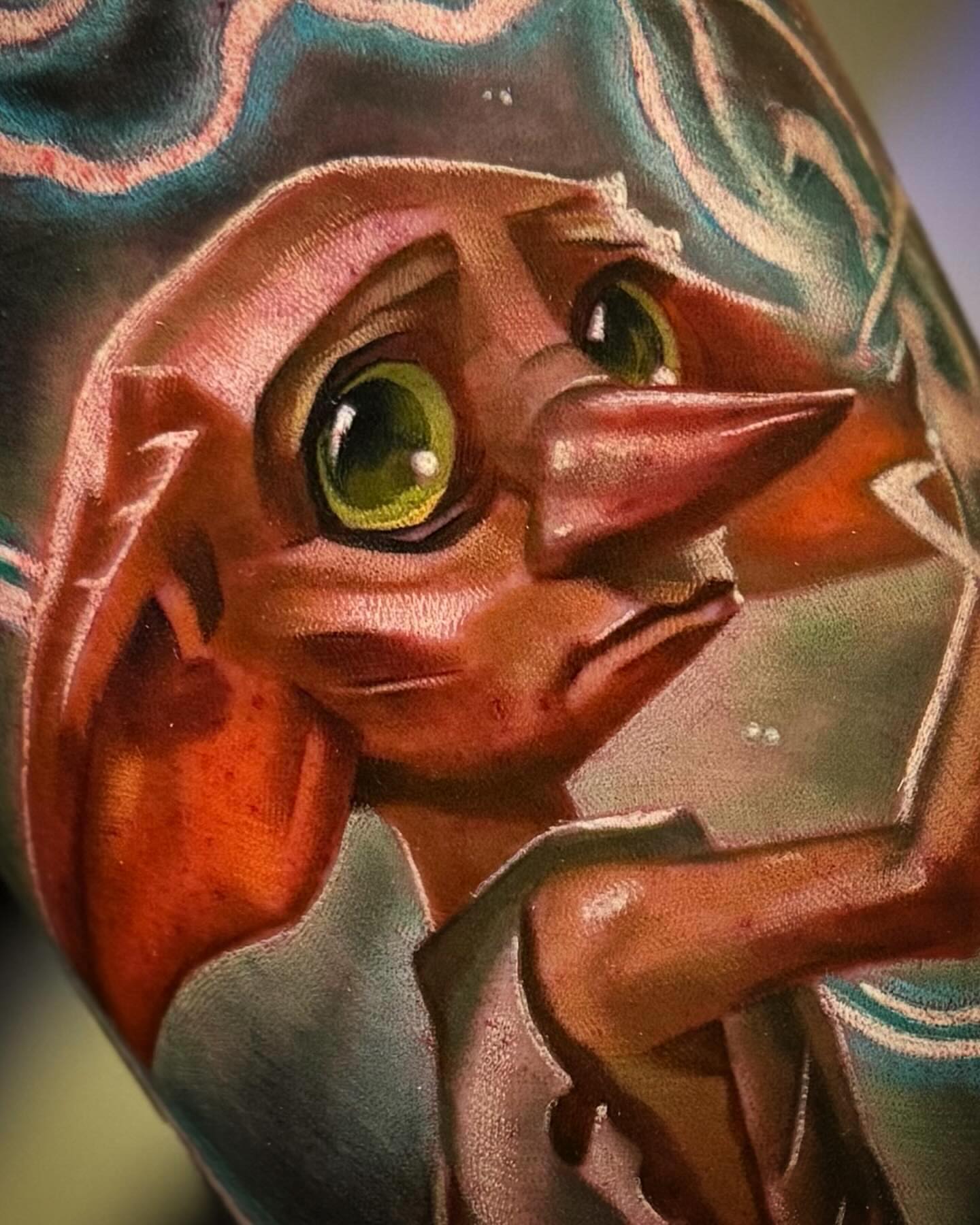 Elf-like creature realism tattoo on the forearm by Claude Steven Estrada, Las Vegas, Nevada