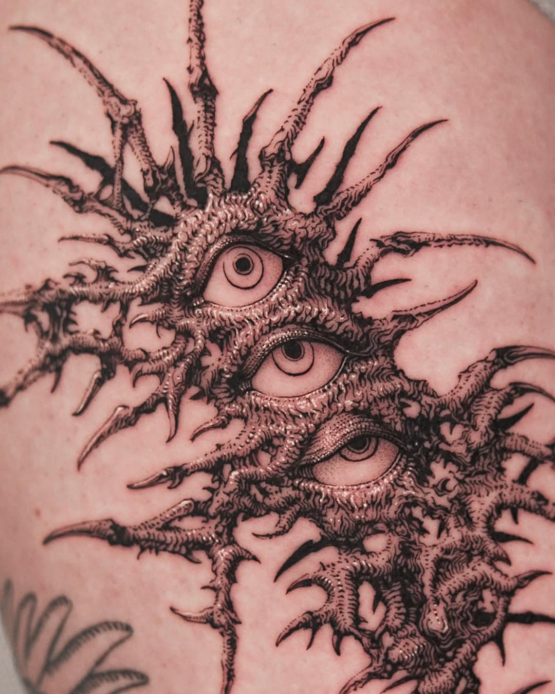 Tattoo by @nowthisyujhi — dark_realism, blackwork