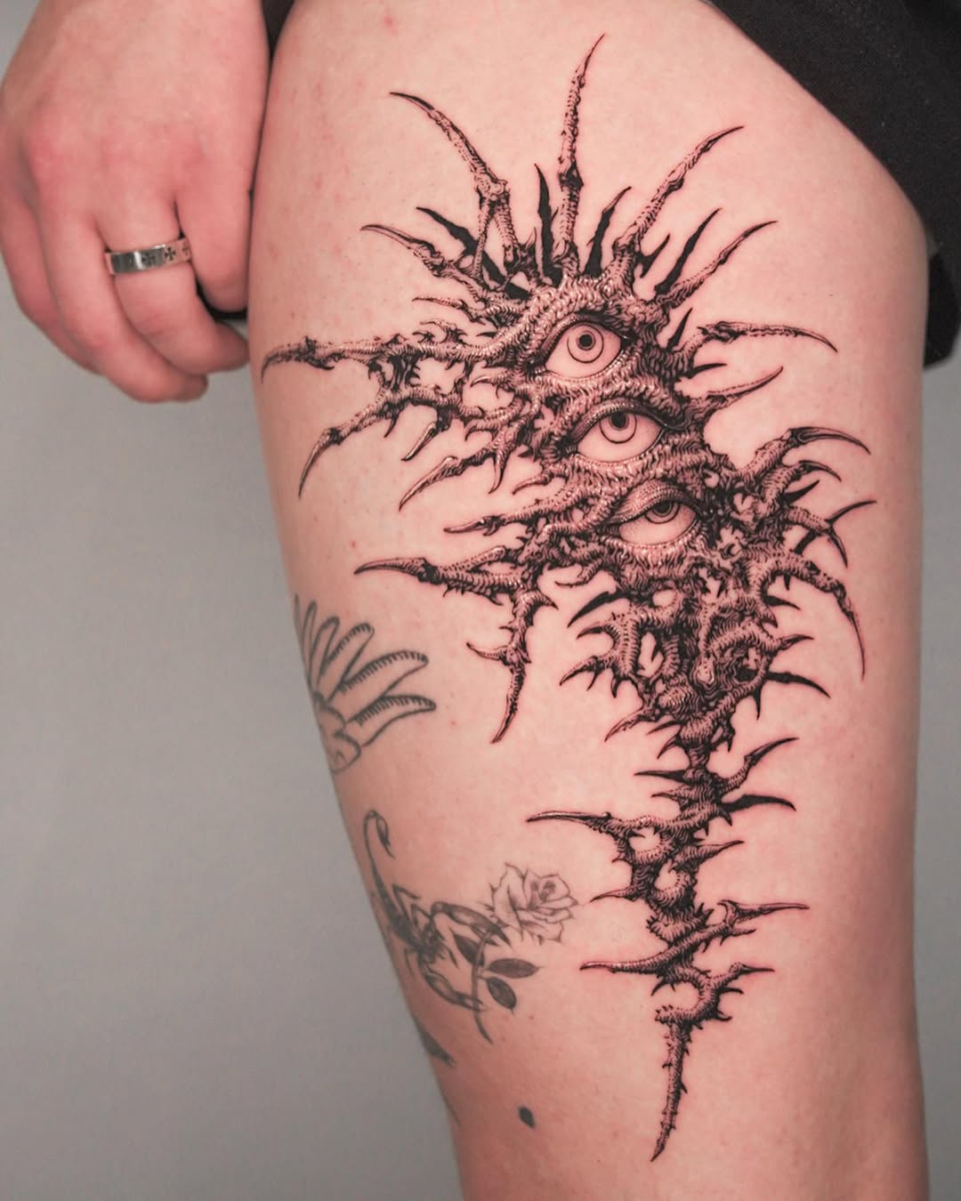 Tattoo by @nowthisyujhi — blackwork, dark_realism