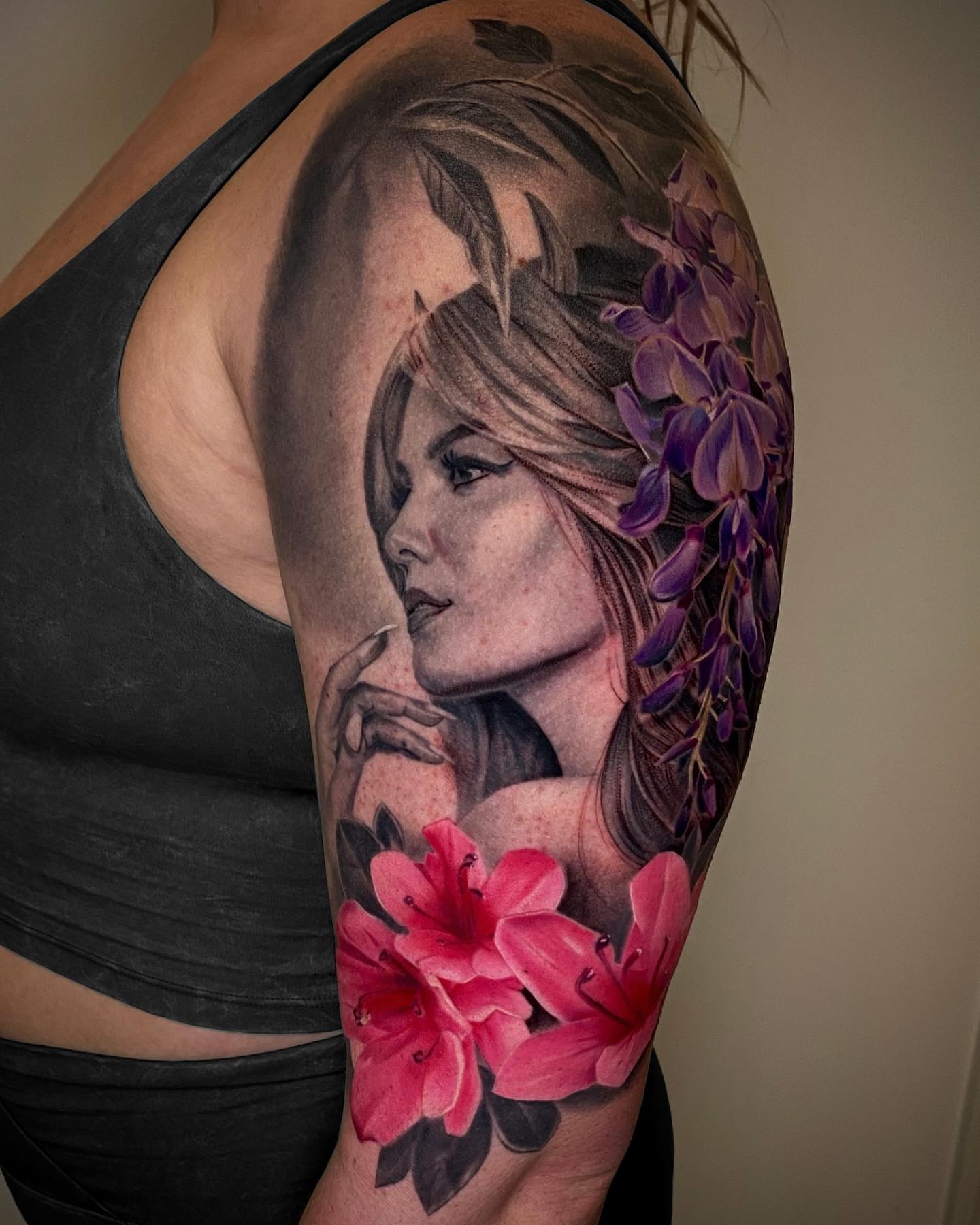 Tattoo by @caroline_yurek_tattoo — realism, black_and_grey