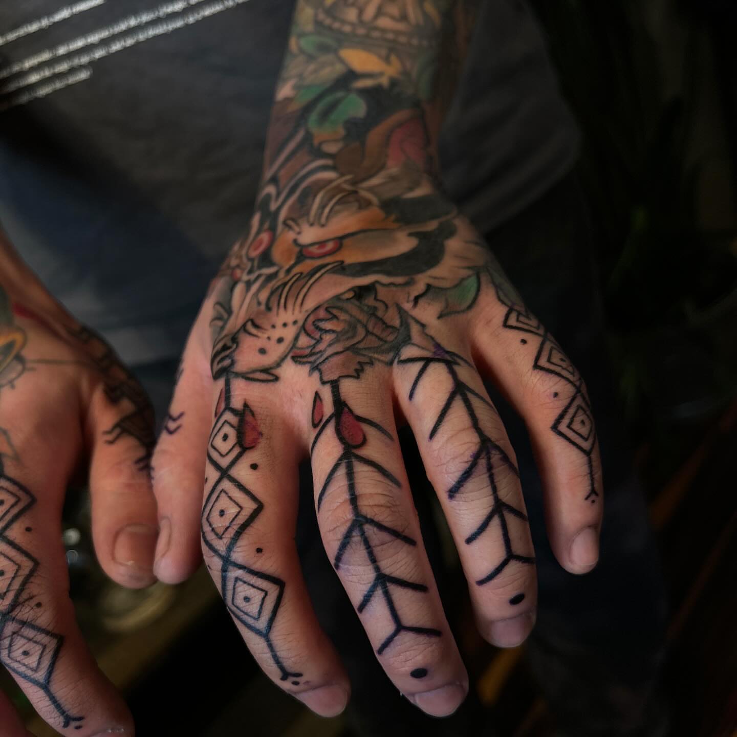 Geometric patterns geometric tattoo on the hand by Rat Girl, Dayton, Ohio
