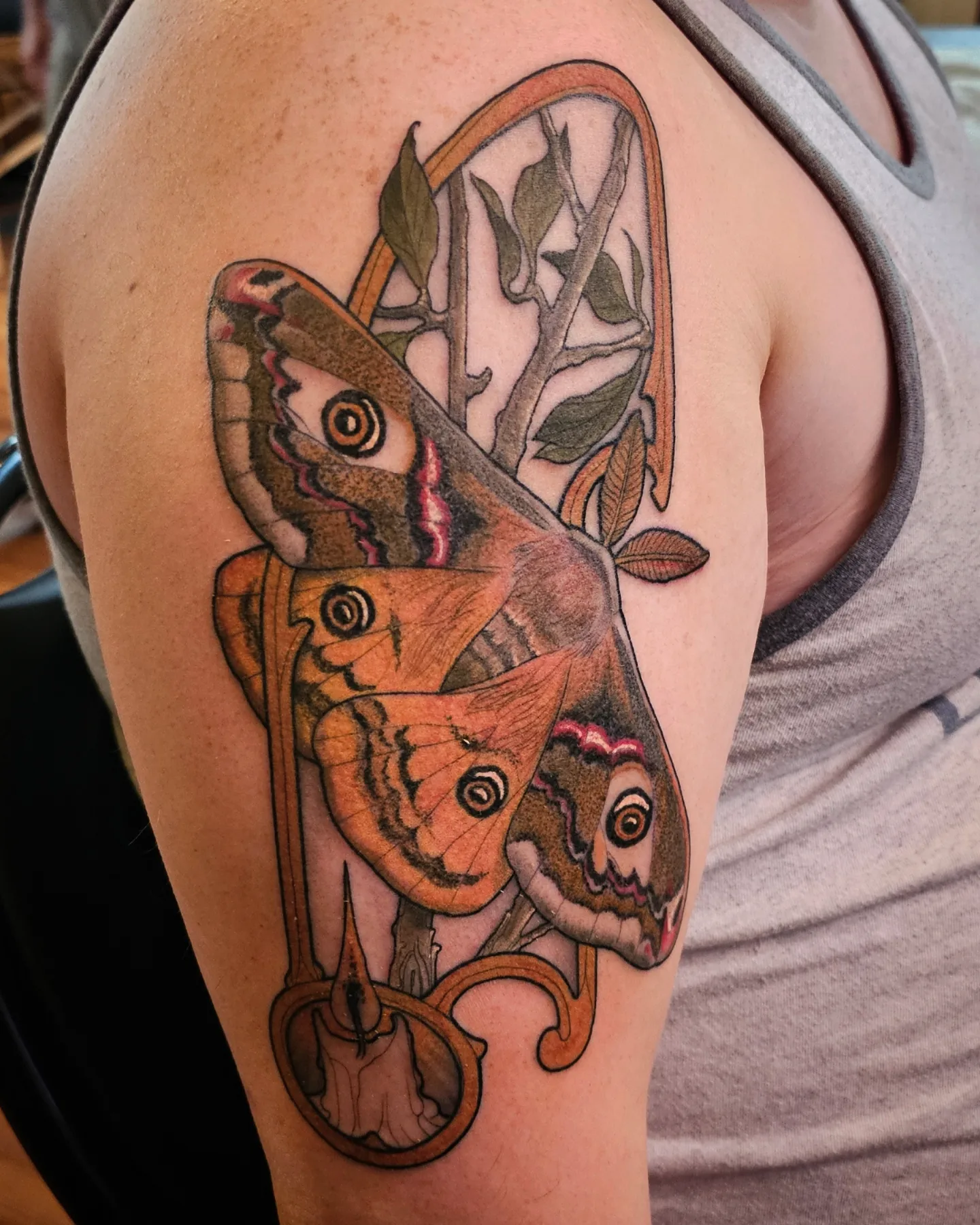 Butterfly realism tattoo on the shoulder by Robert Kraiza - Philadelphia Tattoo Artist