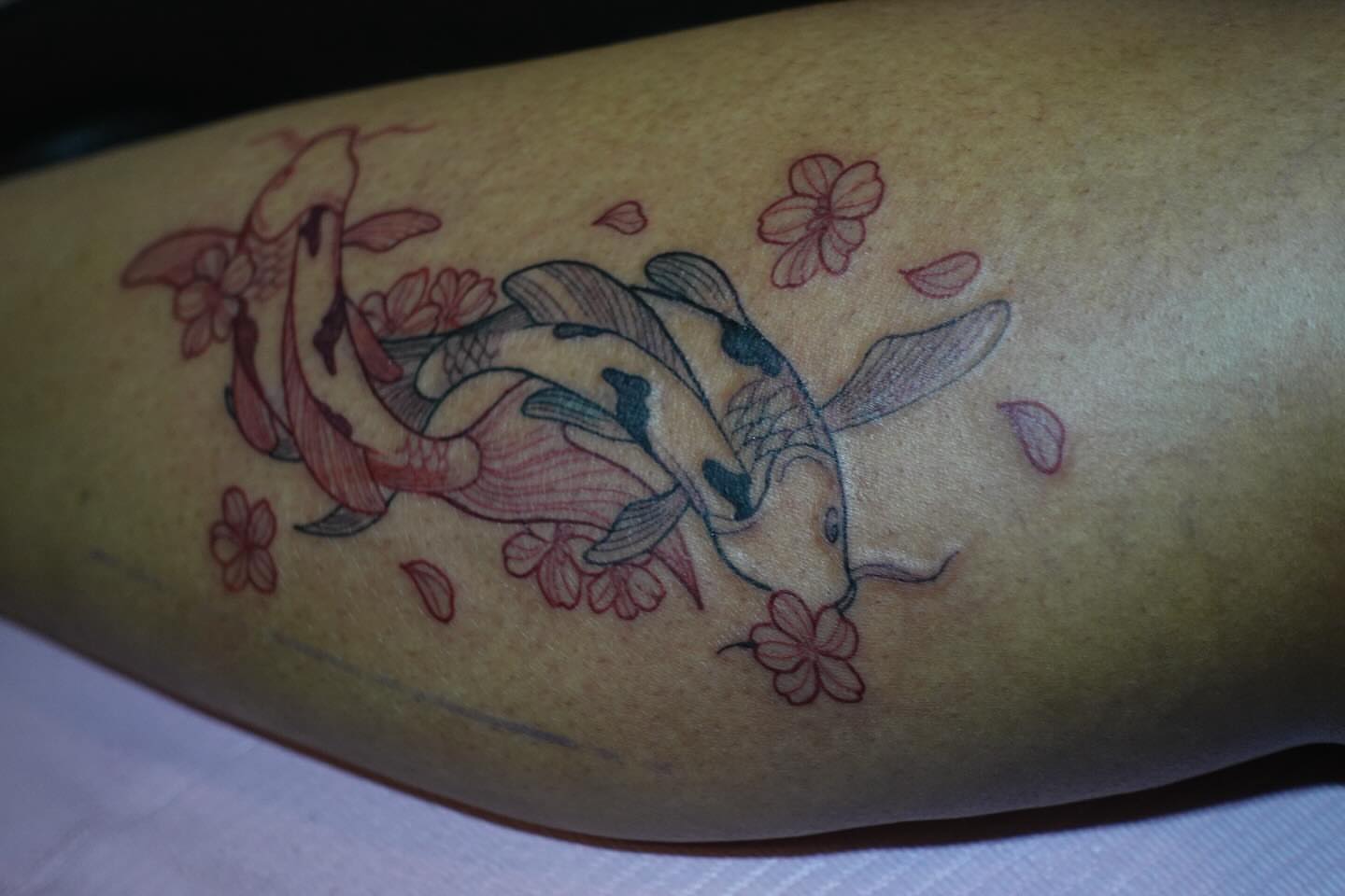 Koi fish and cherry blossoms japanese irezumi tattoo on the forearm by 2realink - Tattoo Artist