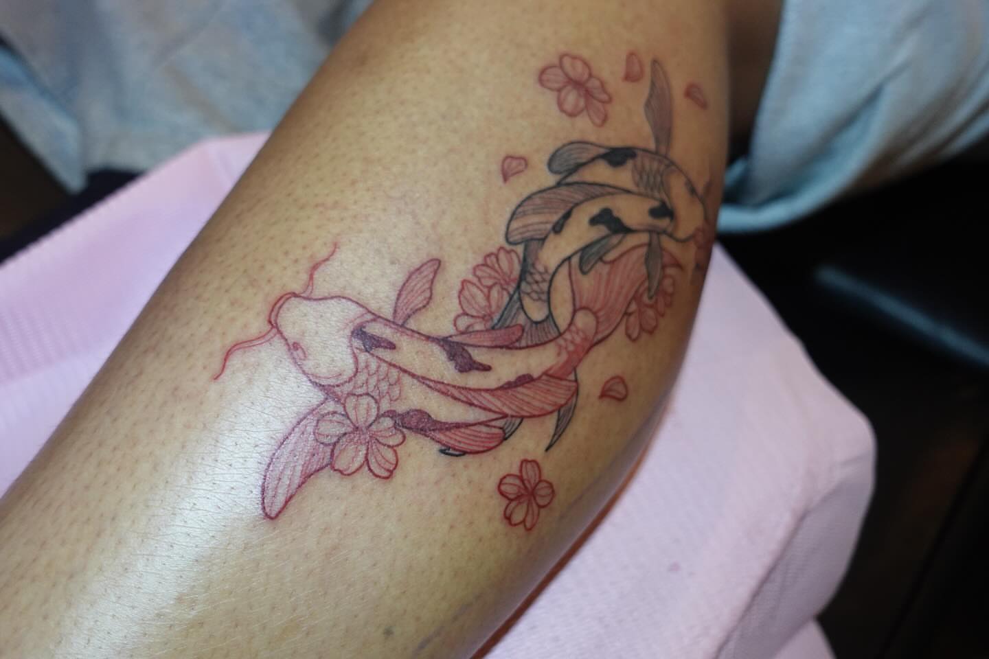 Koi fish and cherry blossoms japanese irezumi tattoo on the forearm by 2realink - Tattoo Artist