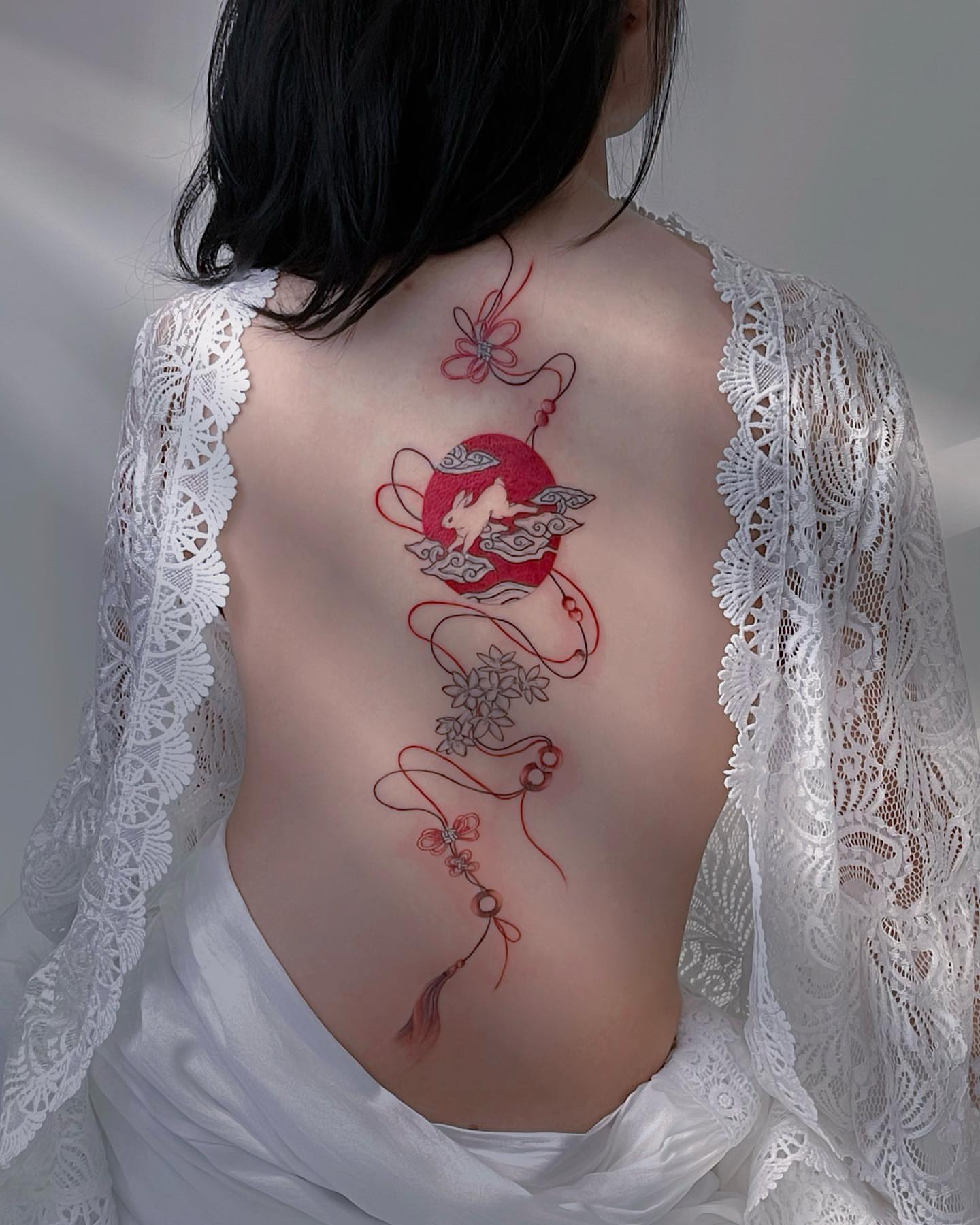 Red fox and moon japanese irezumi tattoo by Seattle Tattoo Artist PingPing, Seattle, Washington