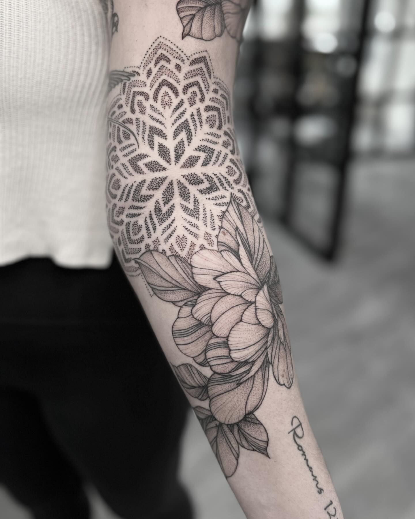 Tattoo by @shakuto_tattoos — dotwork, black_and_grey