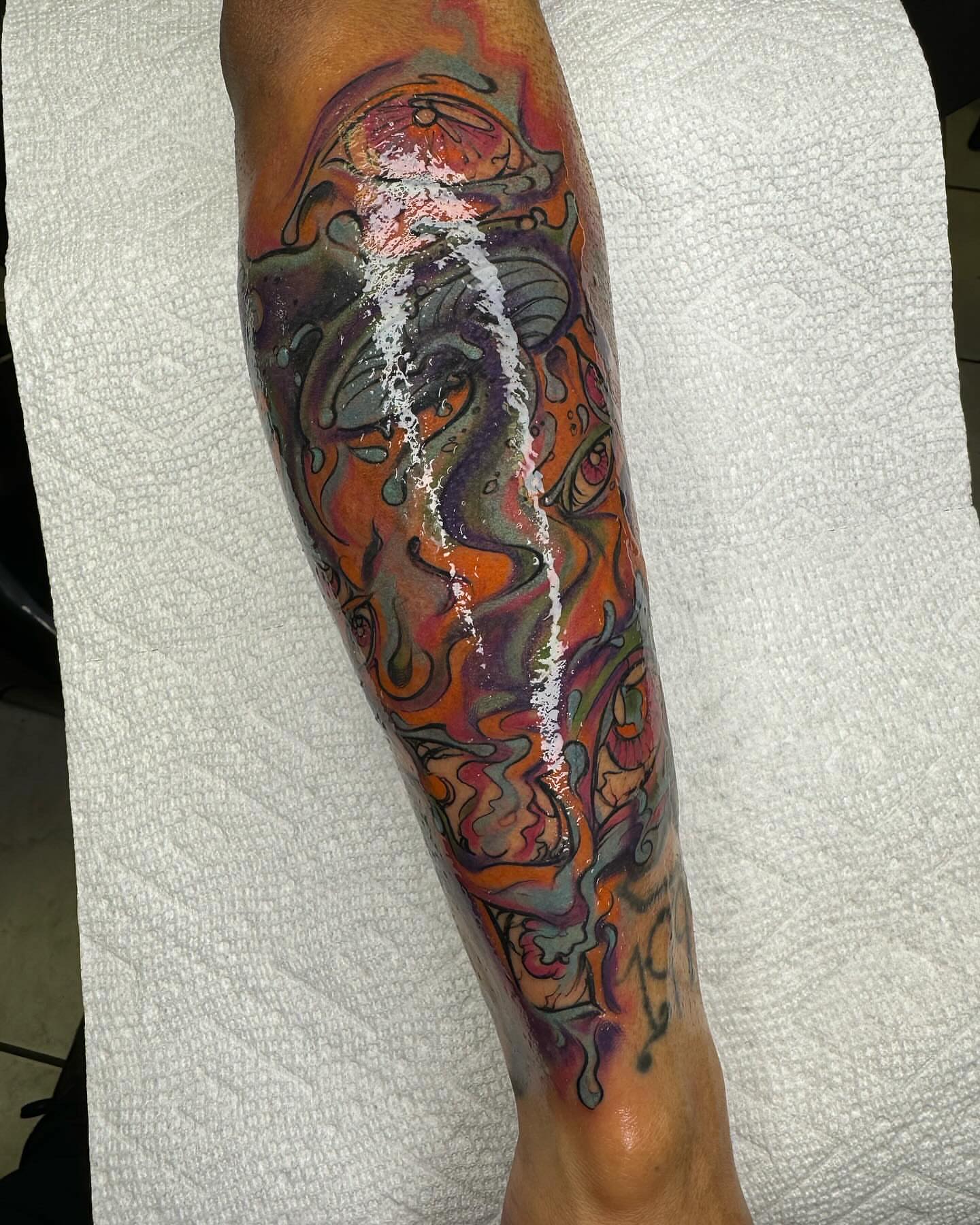 Abstract fluid design new school tattoo on the forearm by @inkhazmat