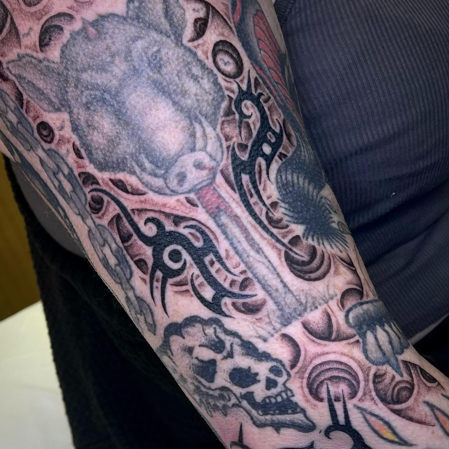 Biomechanical elements geometric tattoo on the forearm by ⛓ Emily ⚔️ Milja ⛓