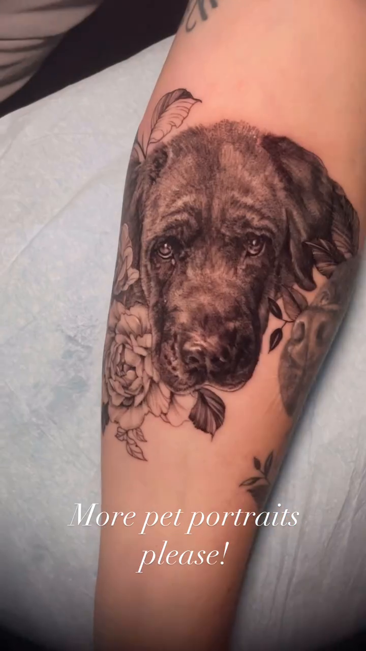 Dog portrait realism tattoo by Martina Zago
