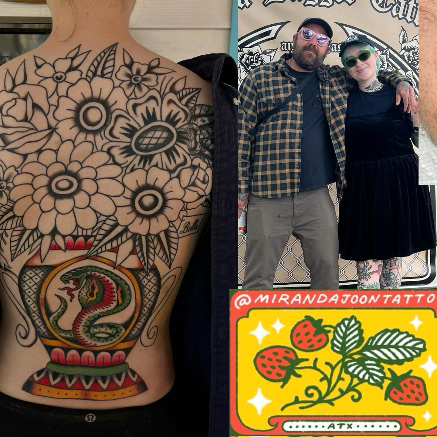 Snake and floral arrangement American traditional tattoo on the back by 🍓miranda joon bradbury🍓