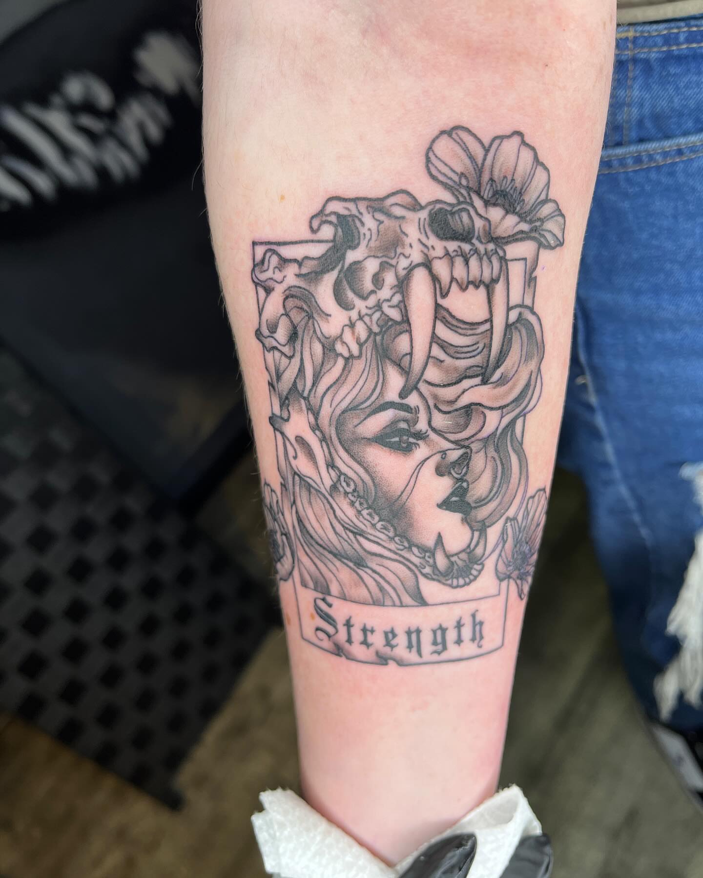 Woman with skull realism tattoo on the forearm by ✩ 🕯️☾༺♰ gracey ༻☽🕯️✩