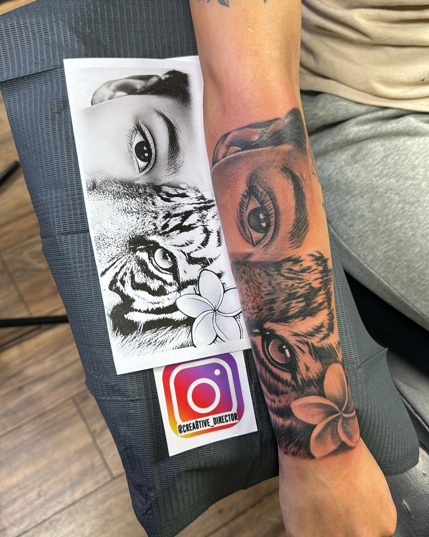 Tiger eye realism tattoo on the forearm by Cedric Fleming