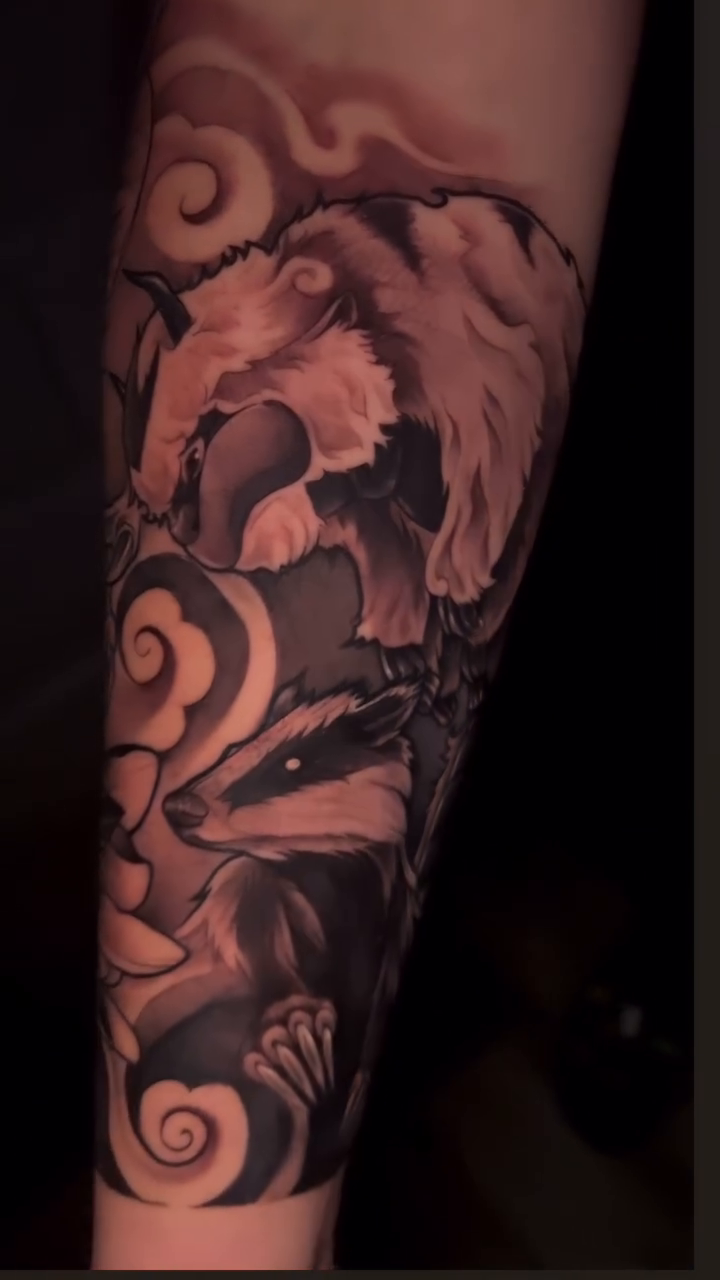 Badger and fox realism tattoo by emi