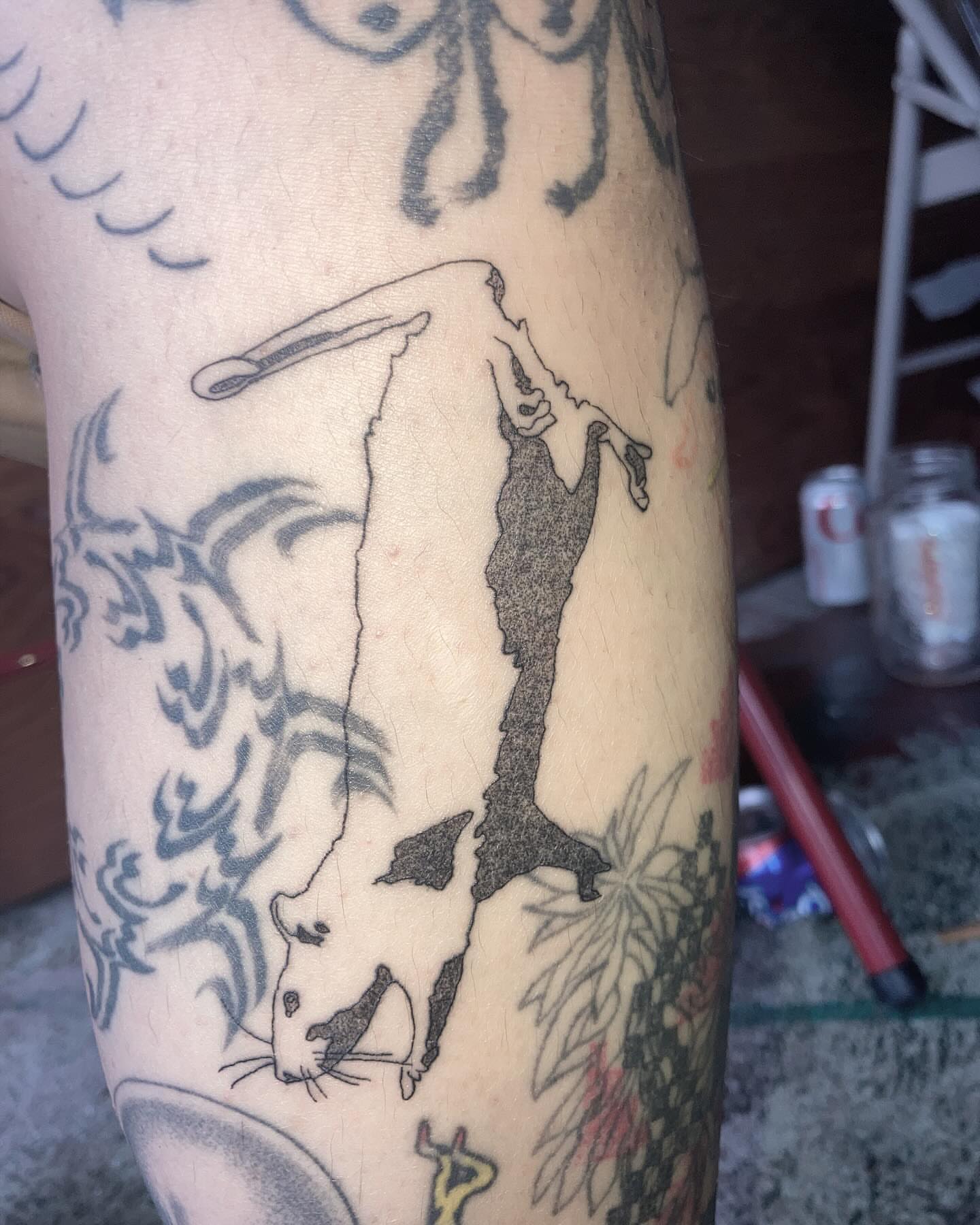 Cow black and grey tattoo on the forearm by 잡초