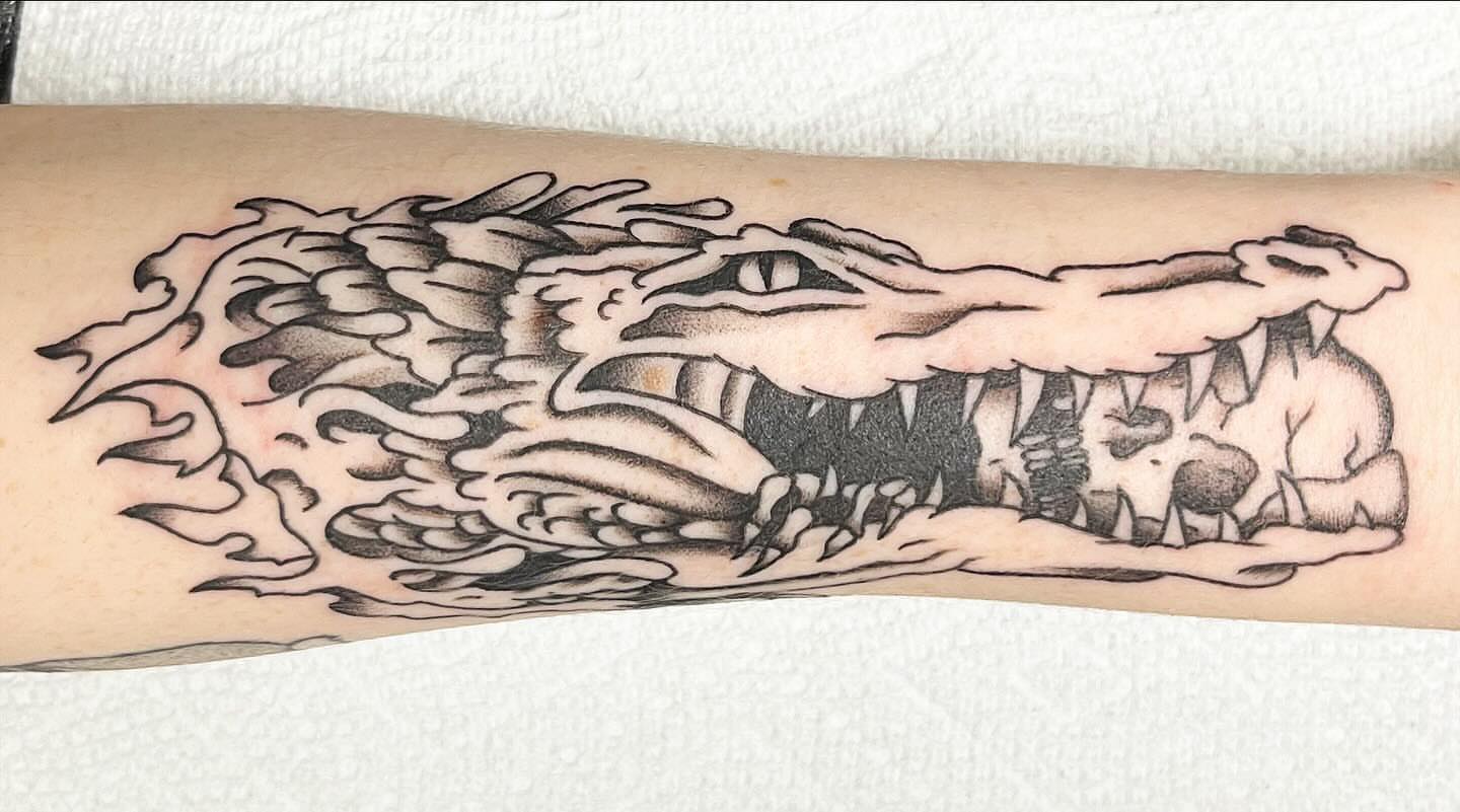Tattoo by @atomicpanthertattoos — black_and_grey