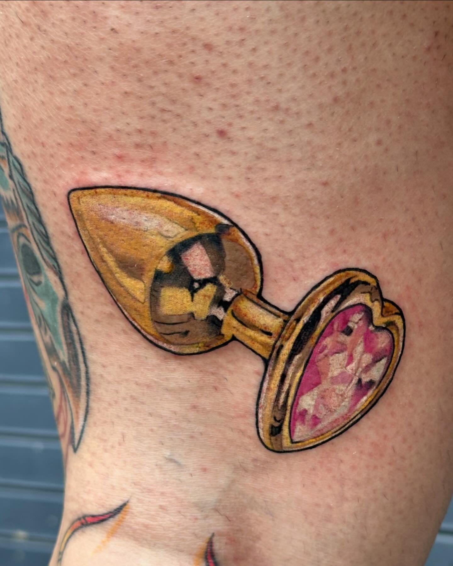 Cufflinks realism tattoo on the forearm by Sarah Bobby, Houston, Texas