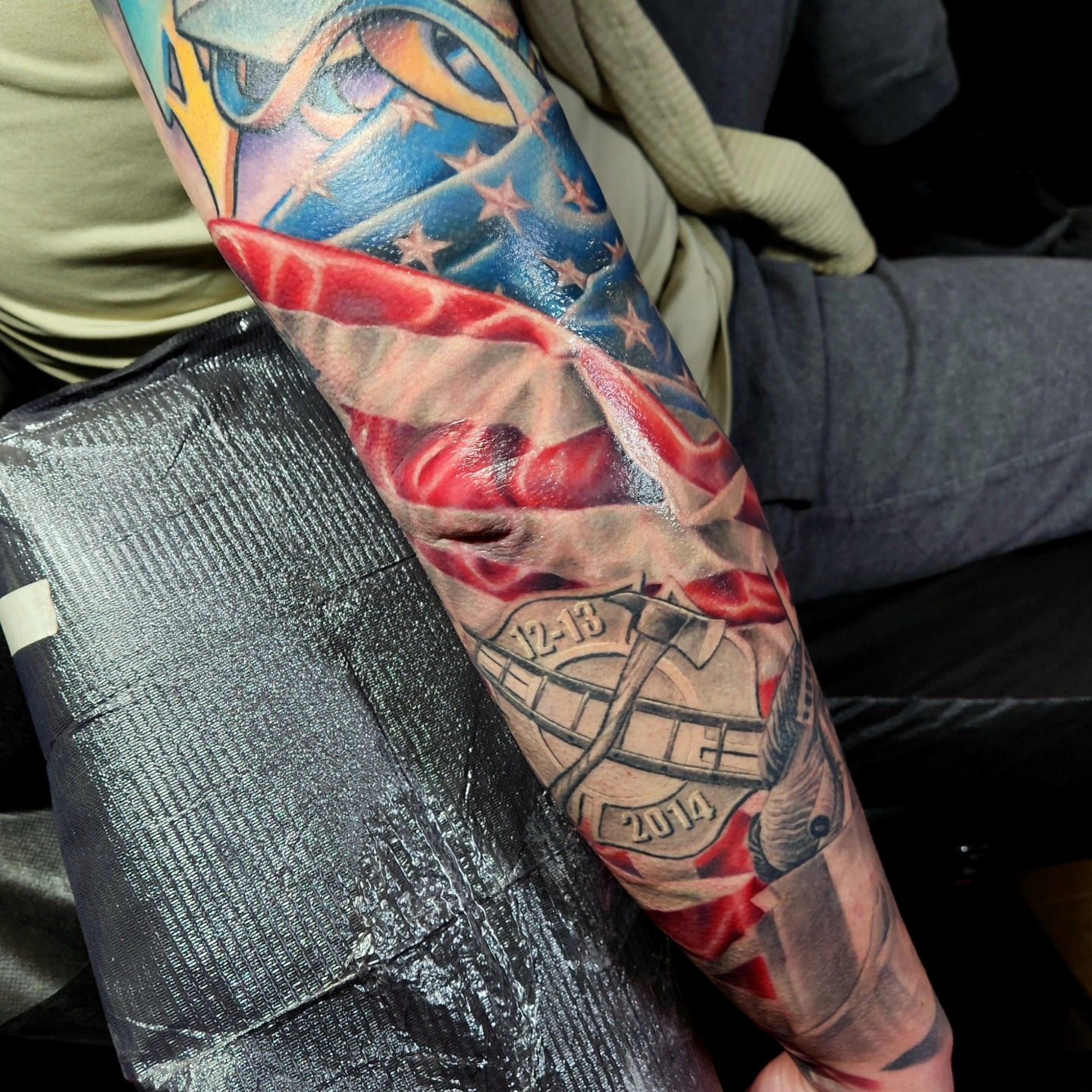 American flag American traditional tattoo on the forearm by Jake Goss, Salt Lake City, Utah