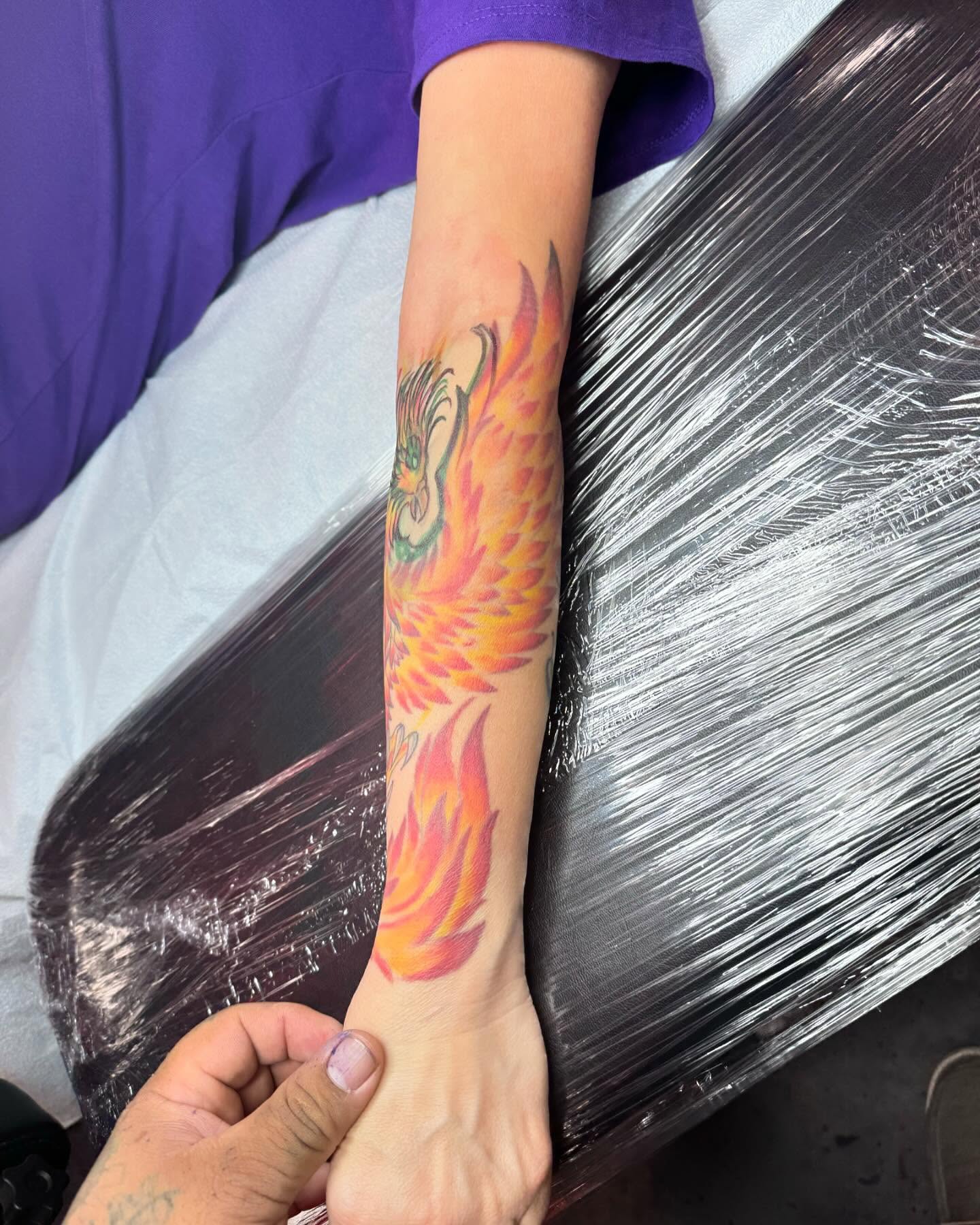 Flame neo-traditional tattoo on the forearm by Alejandro Zaragoza