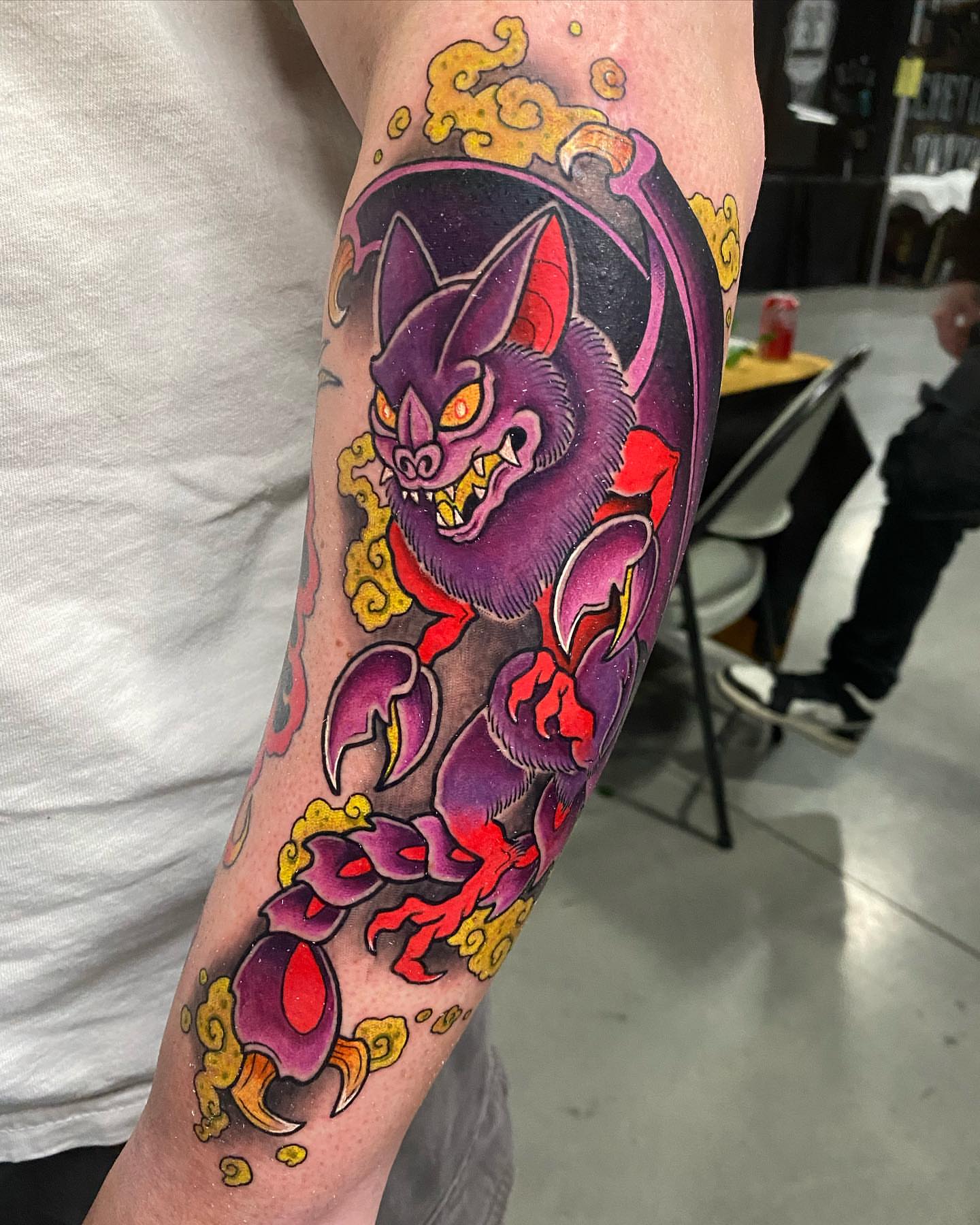 Bat japanese irezumi tattoo on the forearm by Mitch Bonifay