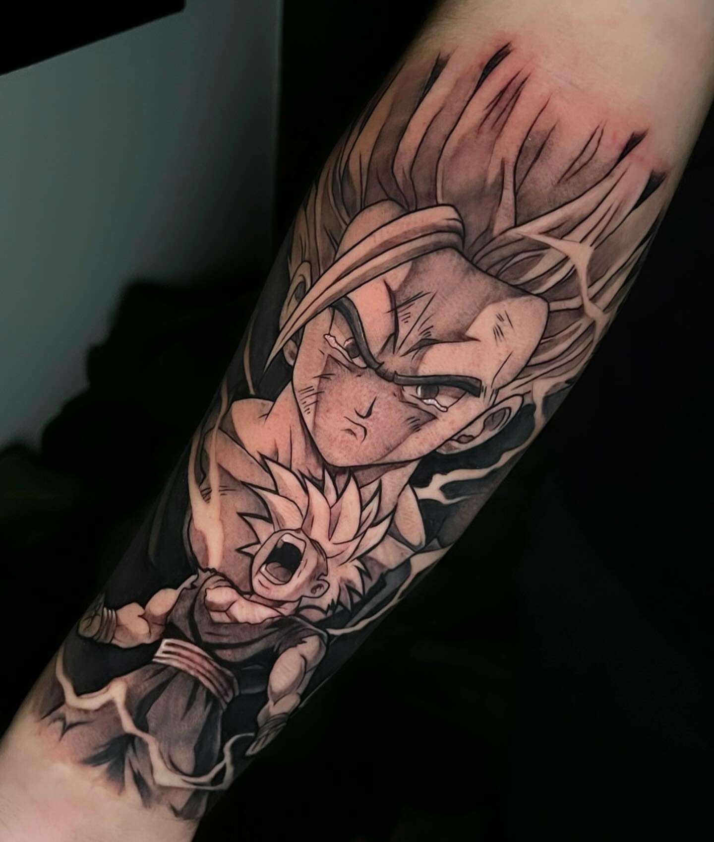 Dragon ball characters anime tattoo on the forearm by emi
