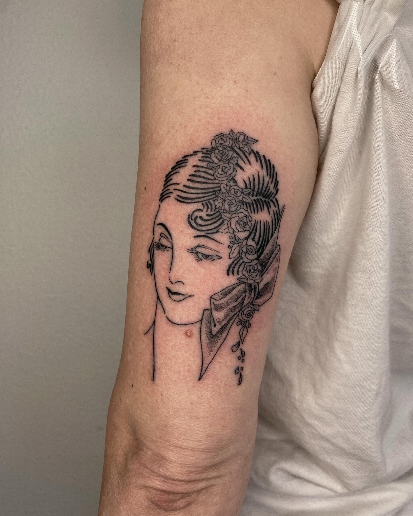 Geisha portrait realism tattoo on the forearm by Finley Jordan