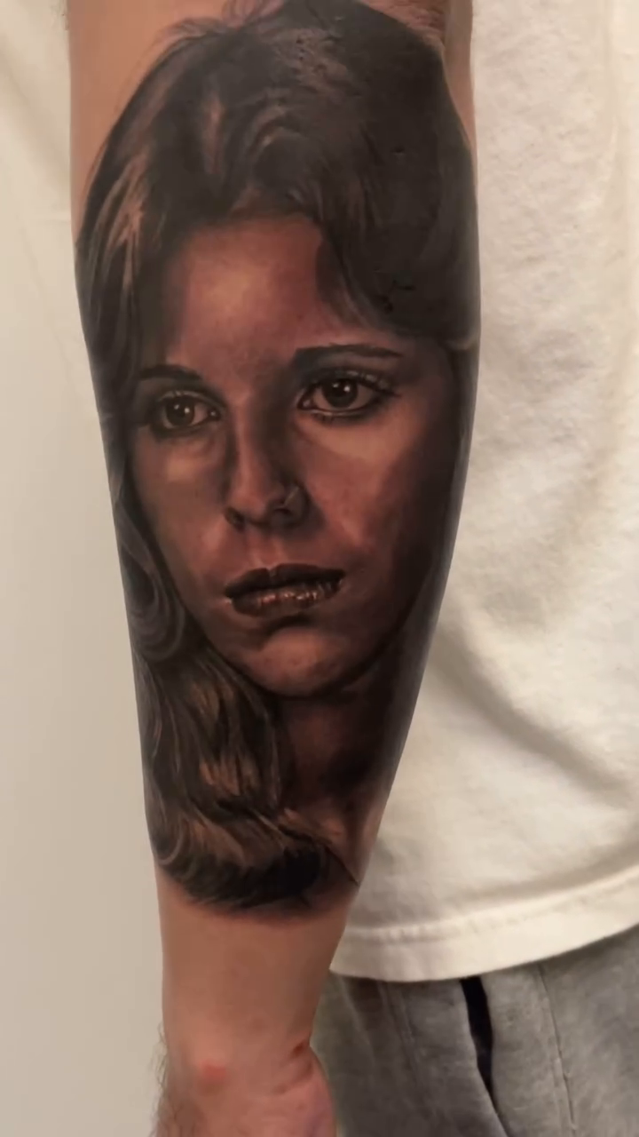 Portrait of a woman realism tattoo by Richie Moreno lll