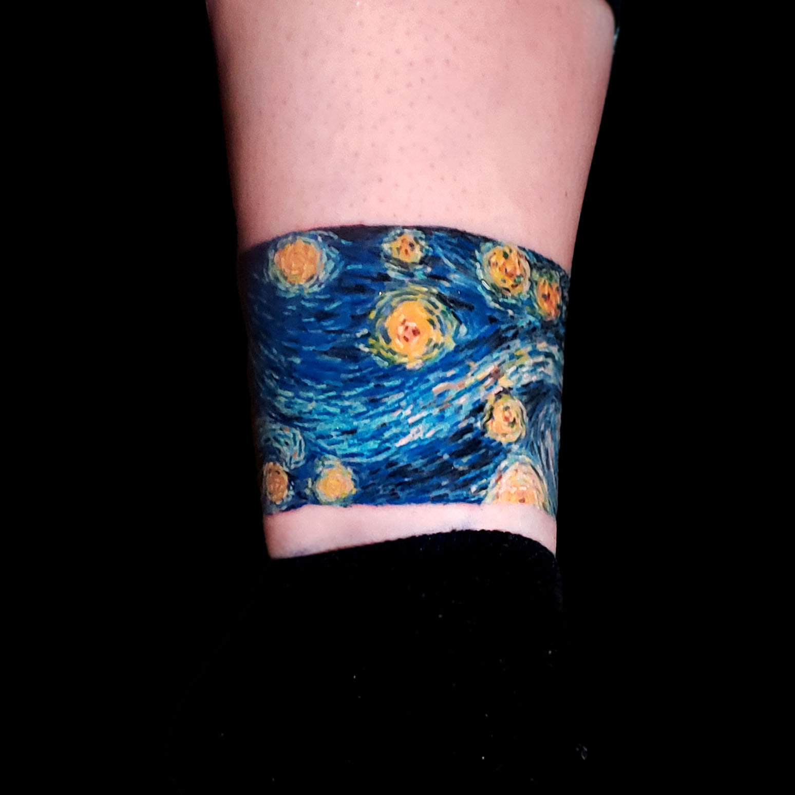 Starry night dotwork tattoo on the forearm by Dallas Tattoo Artist Erik Espinoza
