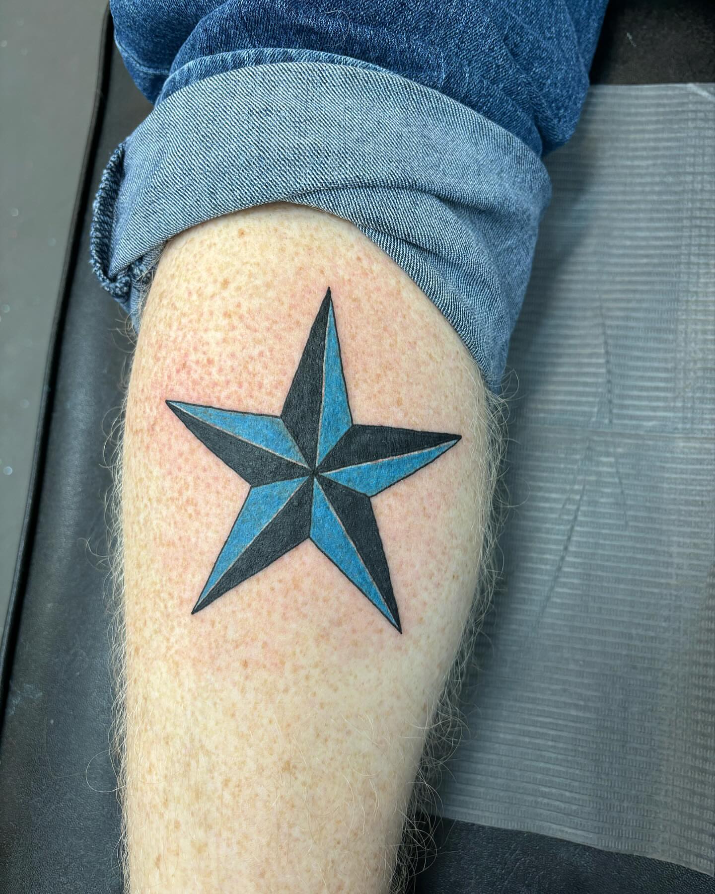 Nautical star geometric tattoo on the thigh by kylie