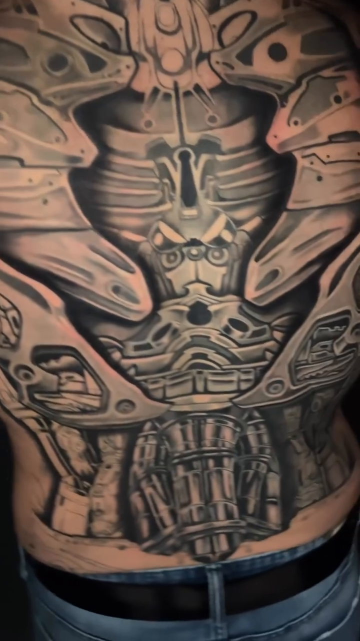 Biomechanical chest piece realism tattoo by Kayden DiGiovanni, Addison, Texas