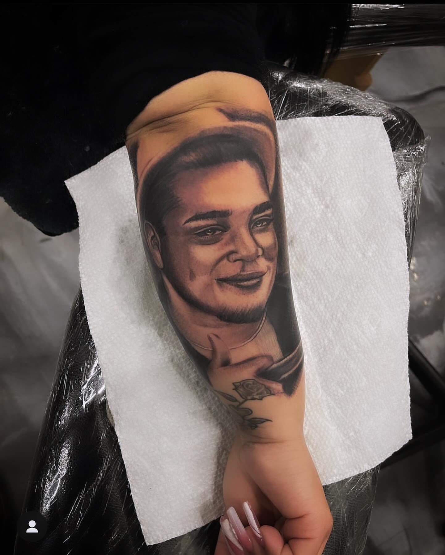 Portrait realism tattoo on the forearm by ♟️SouthEastLA♟️