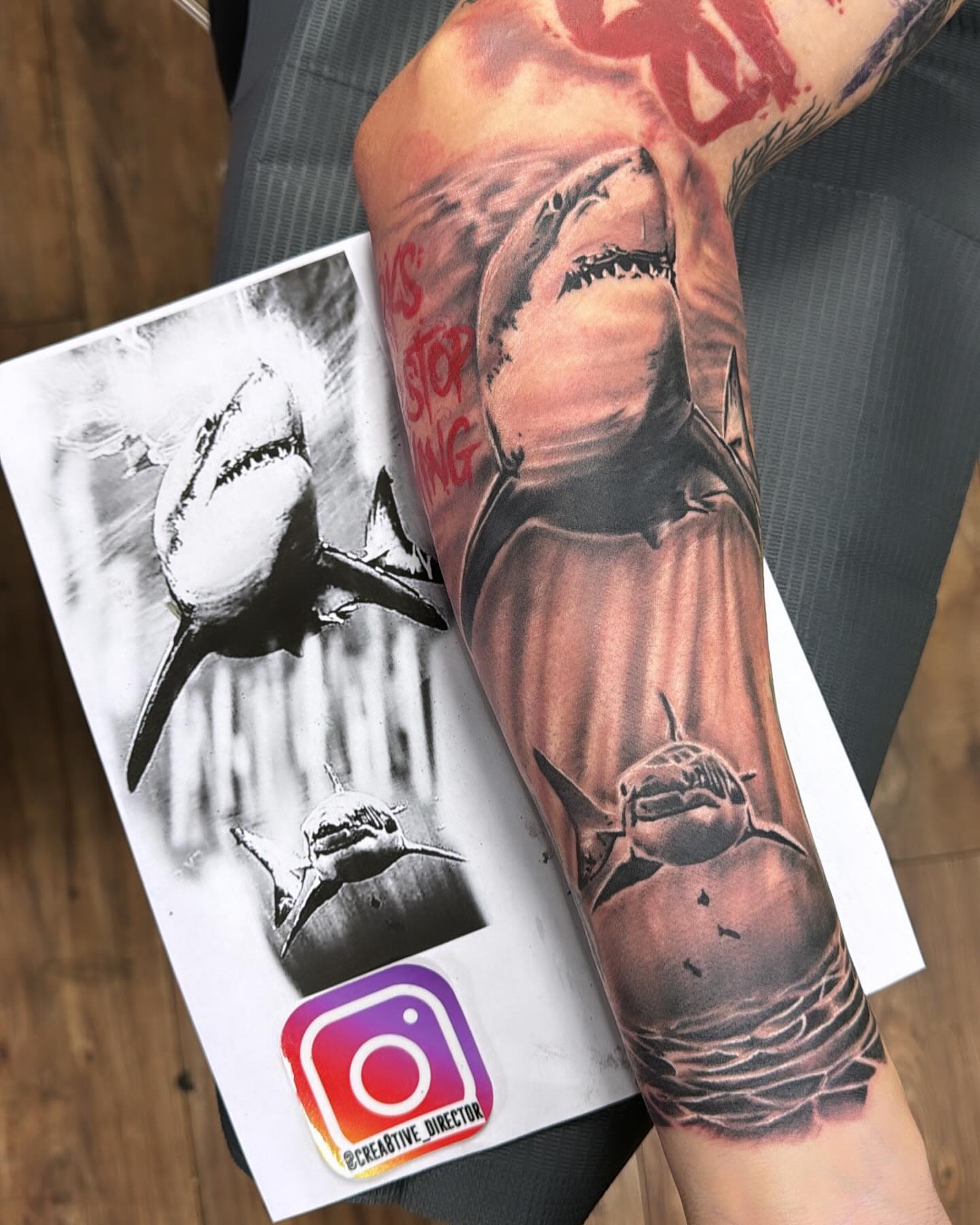Shark realism tattoo on the forearm by Cedric Fleming