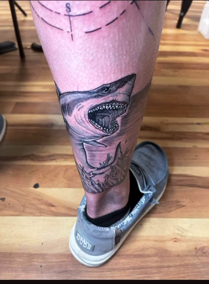 Shark and compass realism tattoo by Eldaddy