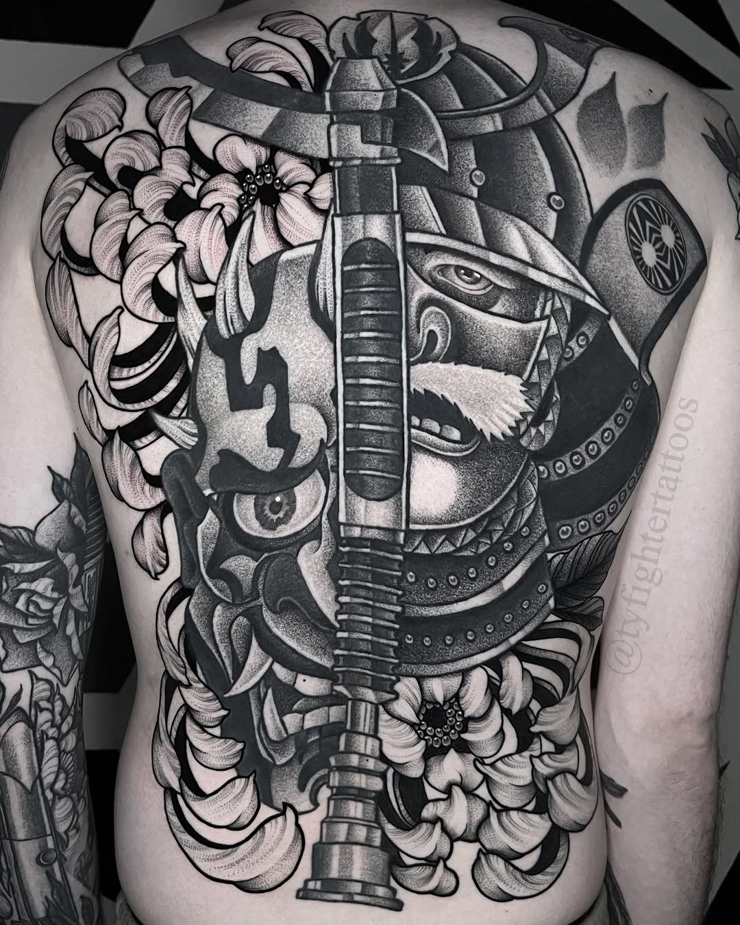 Tattoo by @tyfightertattoos — japanese_irezumi, black_and_grey