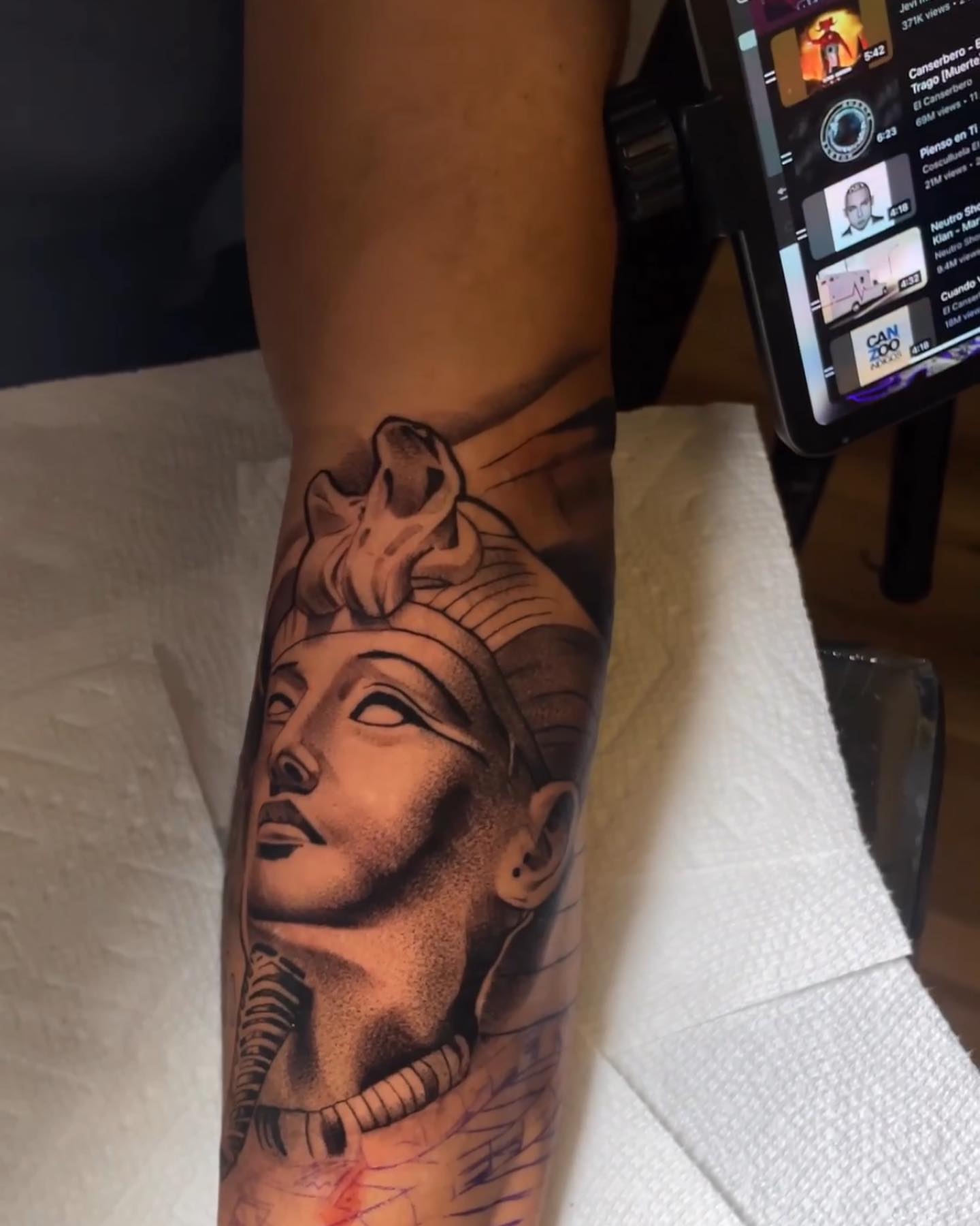Pharaoh realism tattoo on the forearm by Javier Ramos