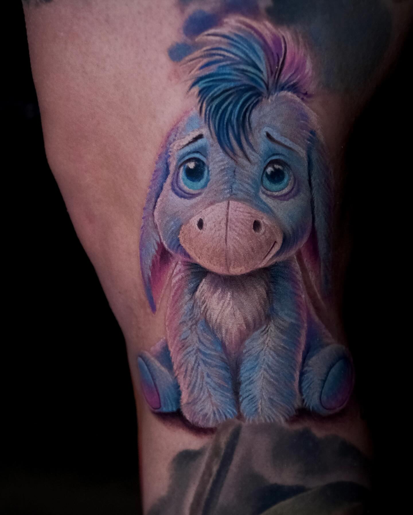 Eeyore realism tattoo on the forearm by AL 777, Denton, Texas
