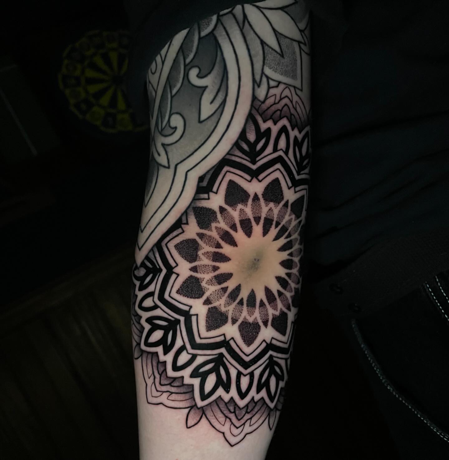 Tattoo by @jasoncalltattooer — dotwork, geometric