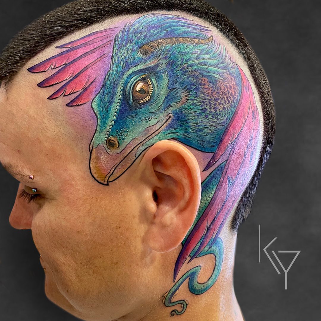 Dinosaur realism tattoo on the head by ..✨ K I R S T y y O R K ✨..