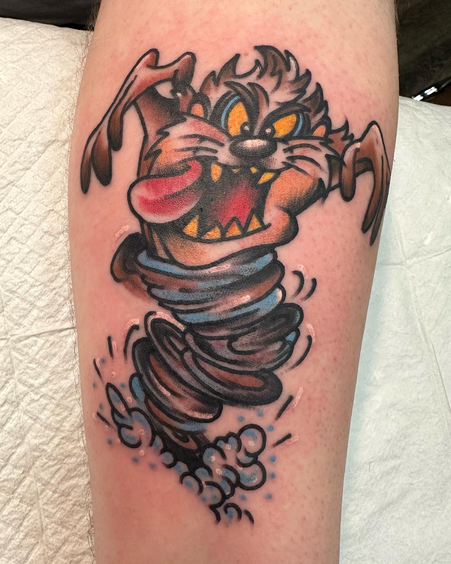 Cat tornado American traditional tattoo on the thigh by Jenni Hand - Tattoo, Maryville, Tennessee