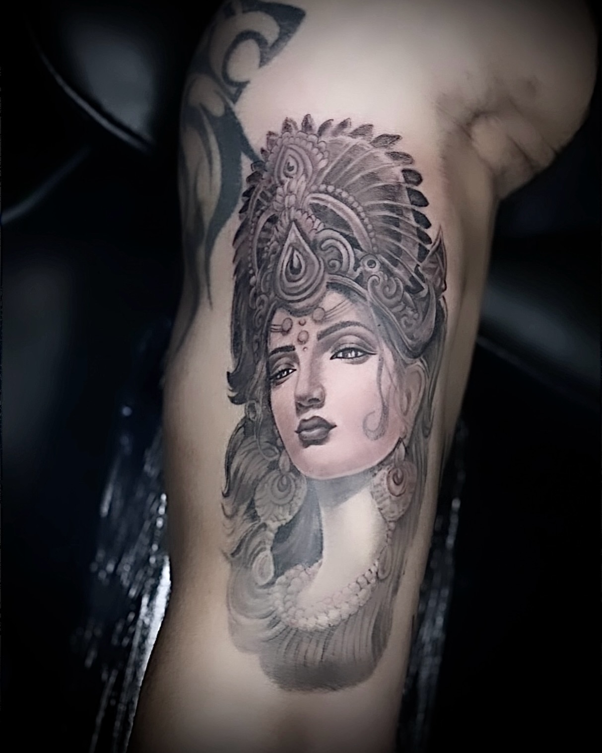 Woman's face realism tattoo on the forearm by Tattoos by Marcy