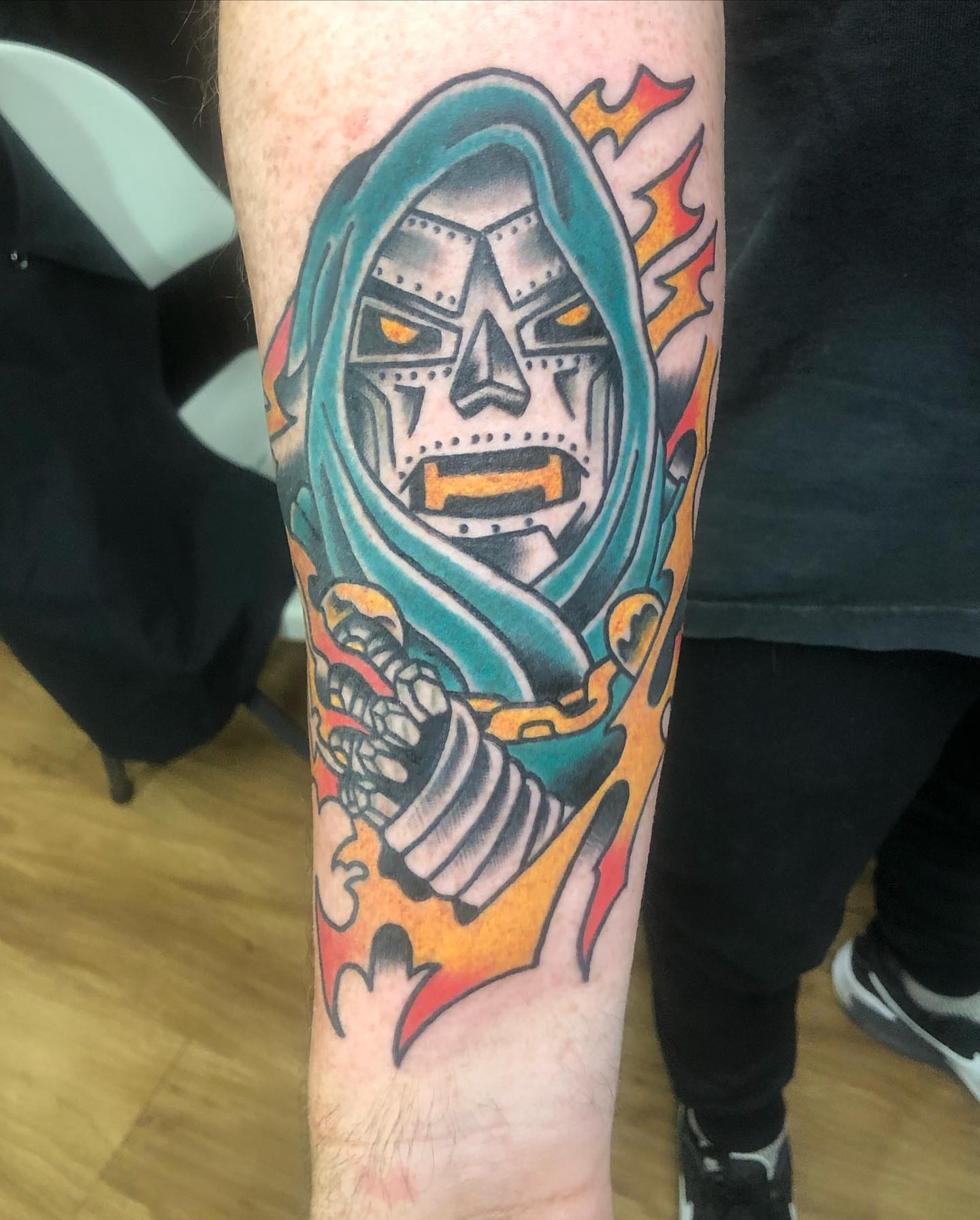 Reaper American traditional tattoo on the forearm by Brent G