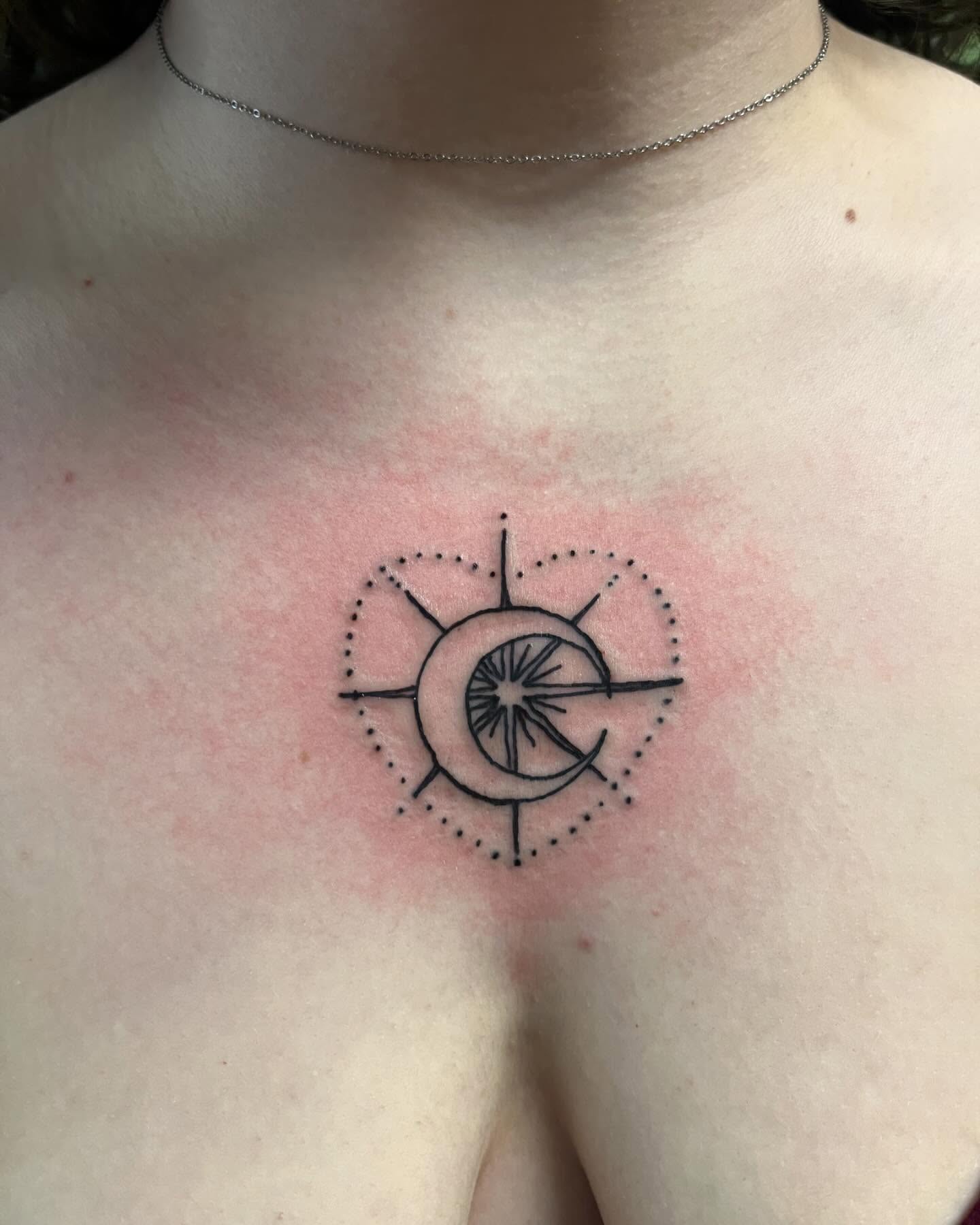 Compass dotwork tattoo on the chest by Michelle