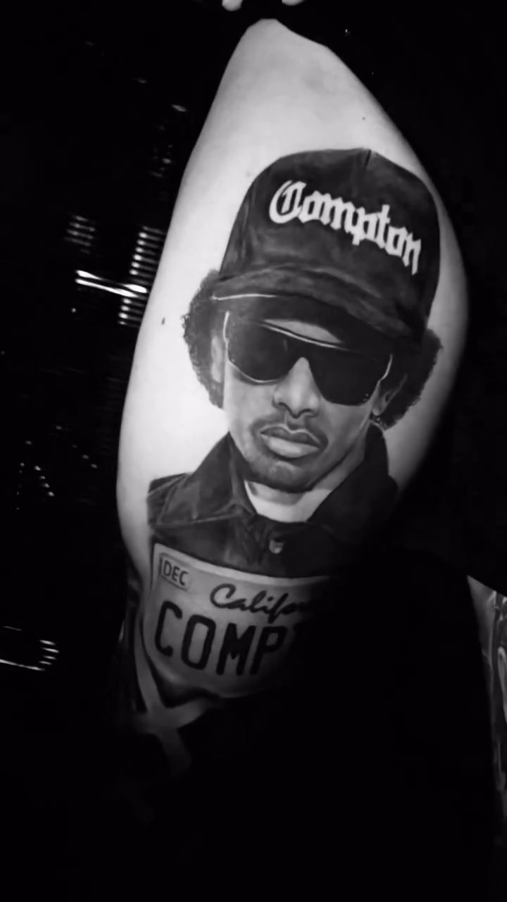 Portrait of Eazy-E realism tattoo by Las Vegas Tattoo Artist