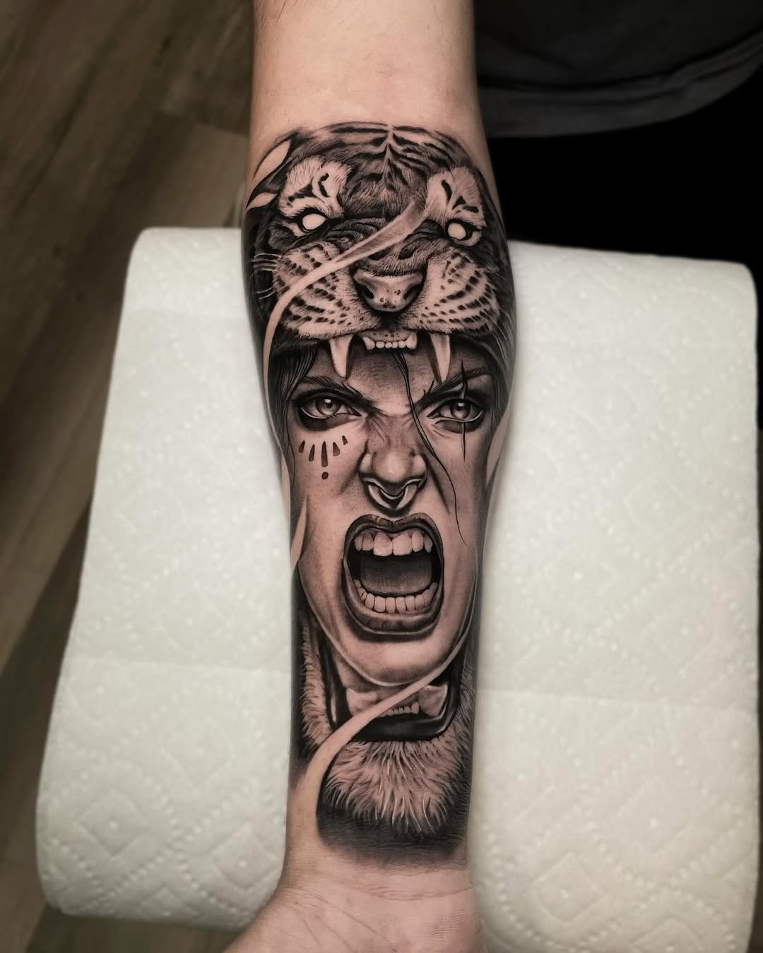 Tattoo by @rinktattoos — realism, black_and_grey