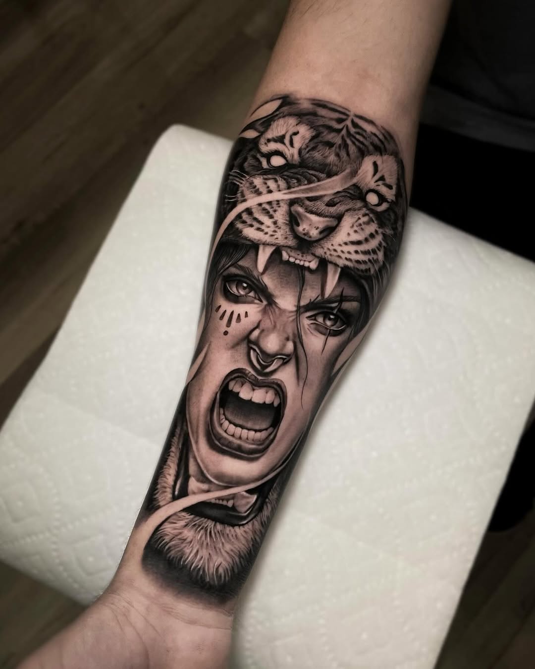 Tattoo by @rinktattoos — realism, black_and_grey