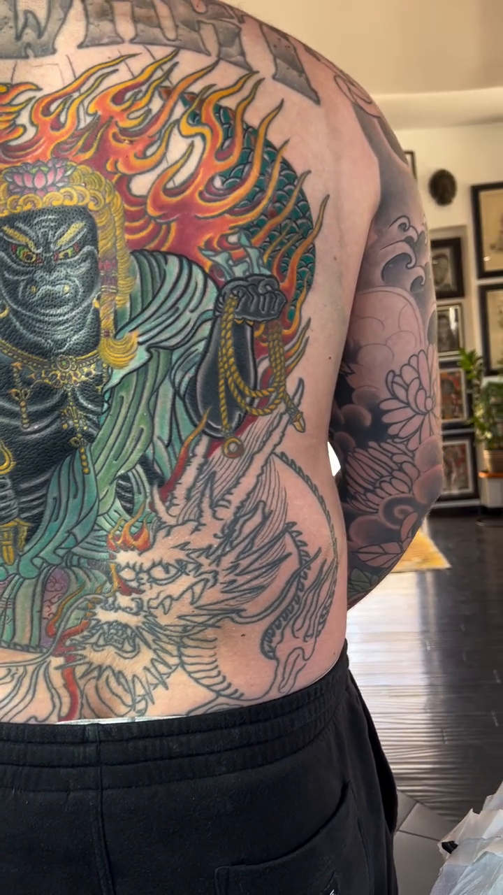 Fudo Myoo with dragon japanese irezumi tattoo by Kayle Leogrande