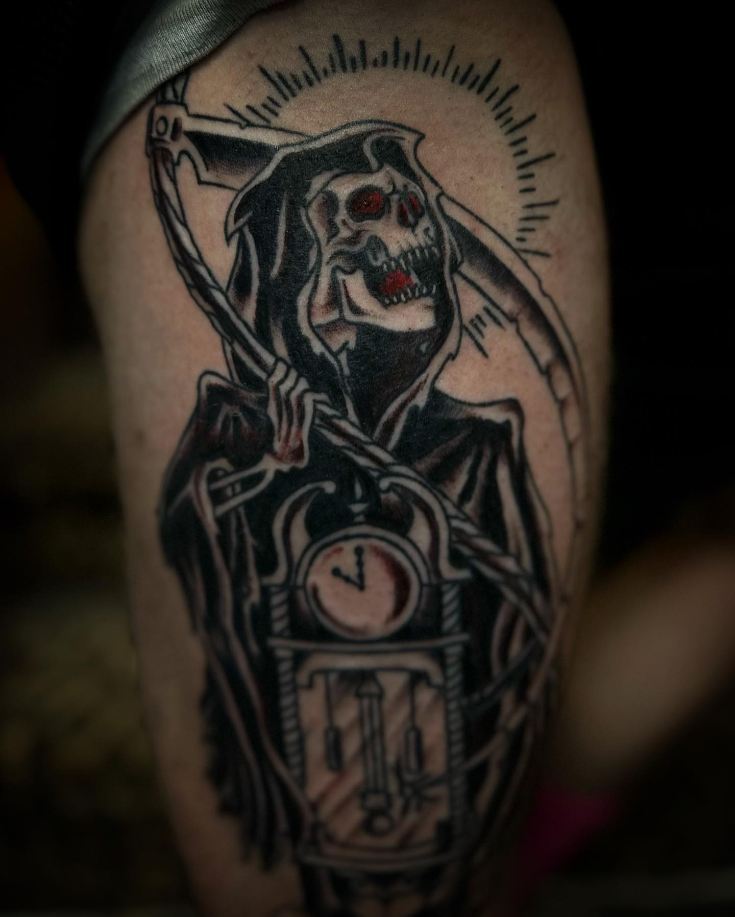 Grim reaper realism tattoo on the forearm by Savy Rasor, Austin, Texas