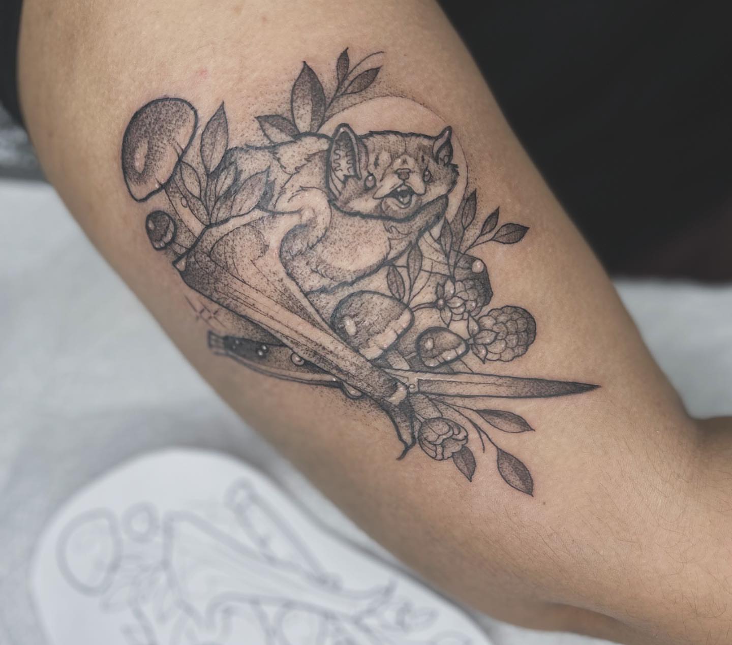 Tattoo by @lovelytattooing — dotwork, black_and_grey