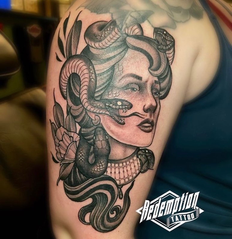 Tattoo by @dorroughtattooer — black_and_grey, realism